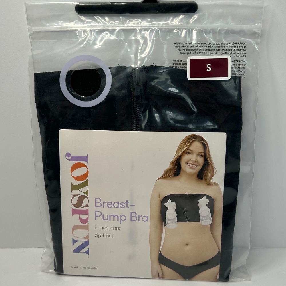 Joyspunโ Womens Hands-Free Breast Pump Bra Zip Front Maternity Bandeau Black